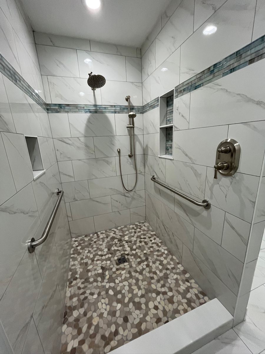 Master bathroom shower remodel, extended, Schluter System, St. Augustine FL