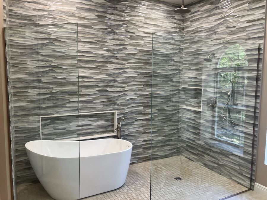 Zero entry and 3-D tile master bathroom spa shower remodel, Anastasia Island St. Augustine FL